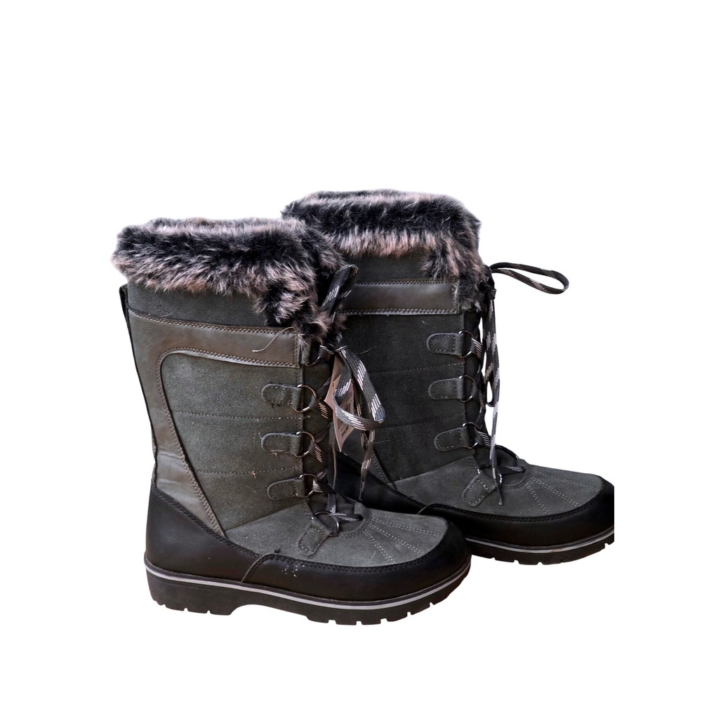 Universal Thread Womens Gray Faux Fur Trim Lace Up Winter Snow Boots Size 8 NEW